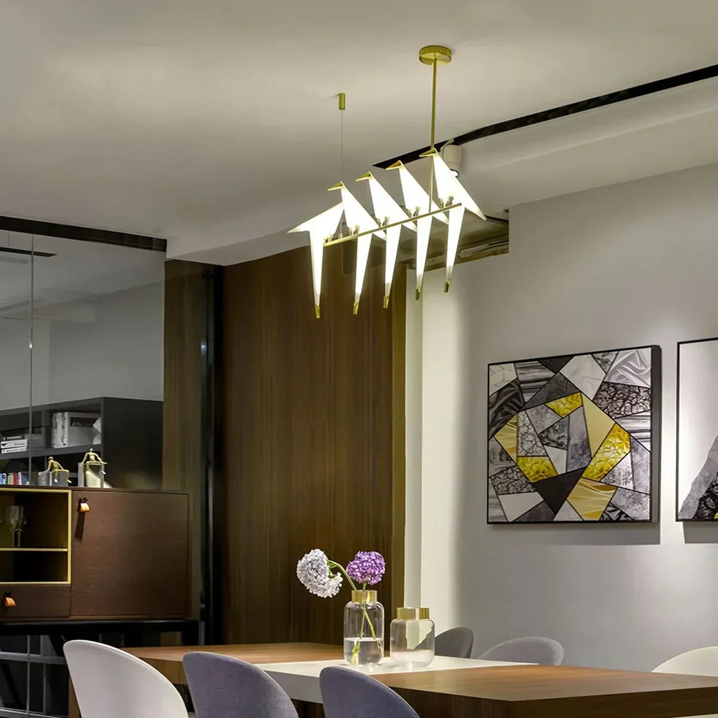 Elegant Dining Room Chandelier With Paper Crane Birds