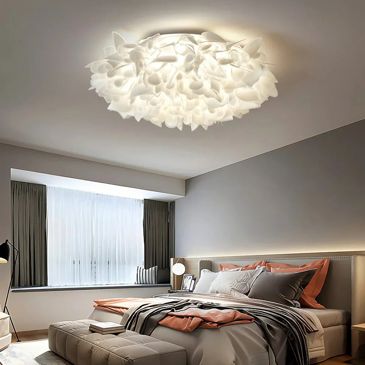 Petal-Style White Ceiling Fixture With Flush Mount