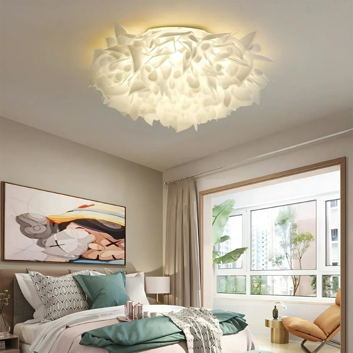 Petal-Style White Ceiling Fixture With Flush Mount