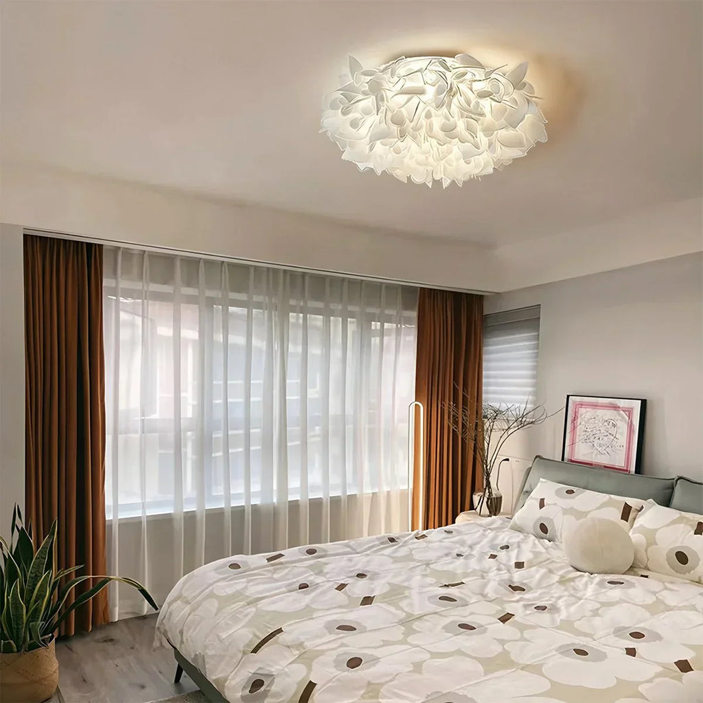 Petal-Style White Ceiling Fixture With Flush Mount