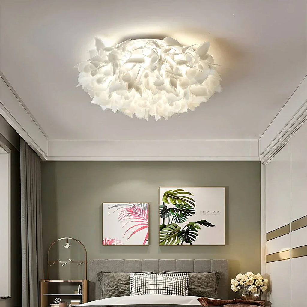 Petal-Style White Ceiling Fixture With Flush Mount
