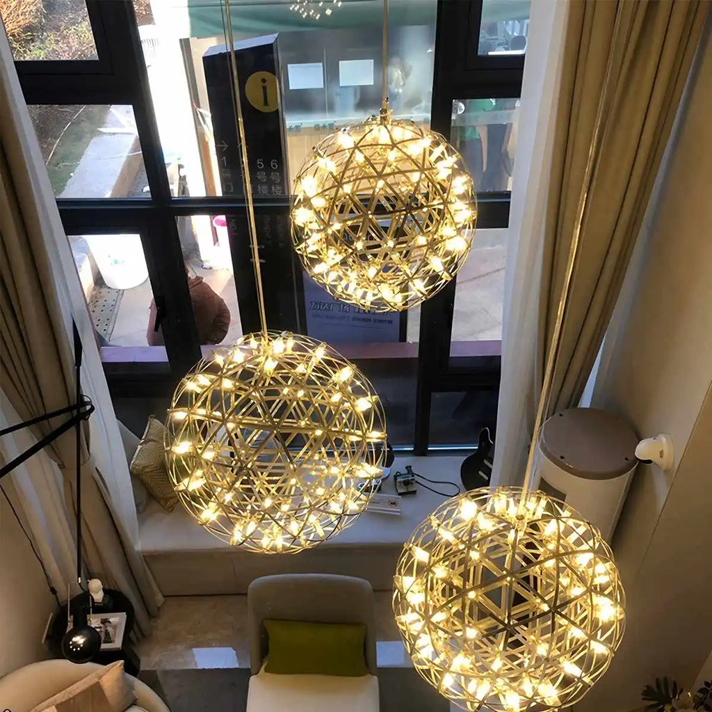 Dining Room Pendant Light With Polished Stainless Steel Sphere