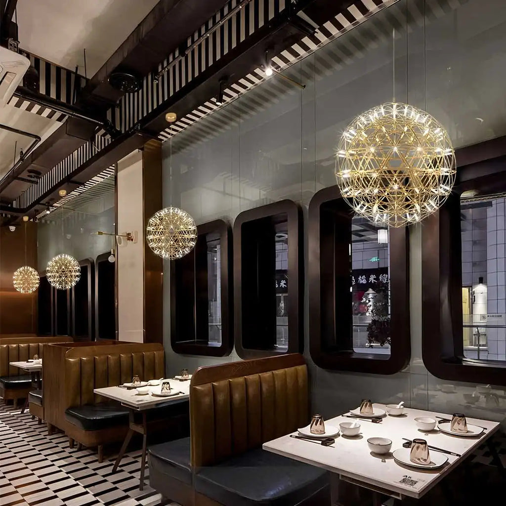 Dining Room Pendant Light With Polished Stainless Steel Sphere