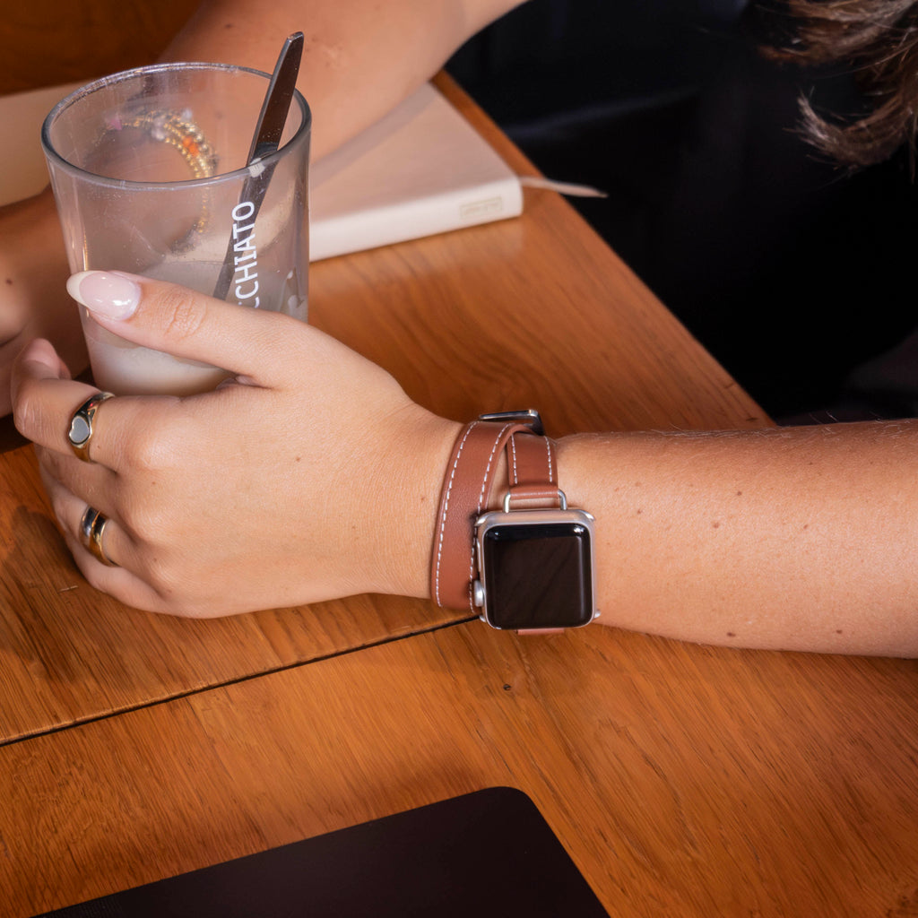 Apple Watch Leather Strap With Double Tour In Rich Brown