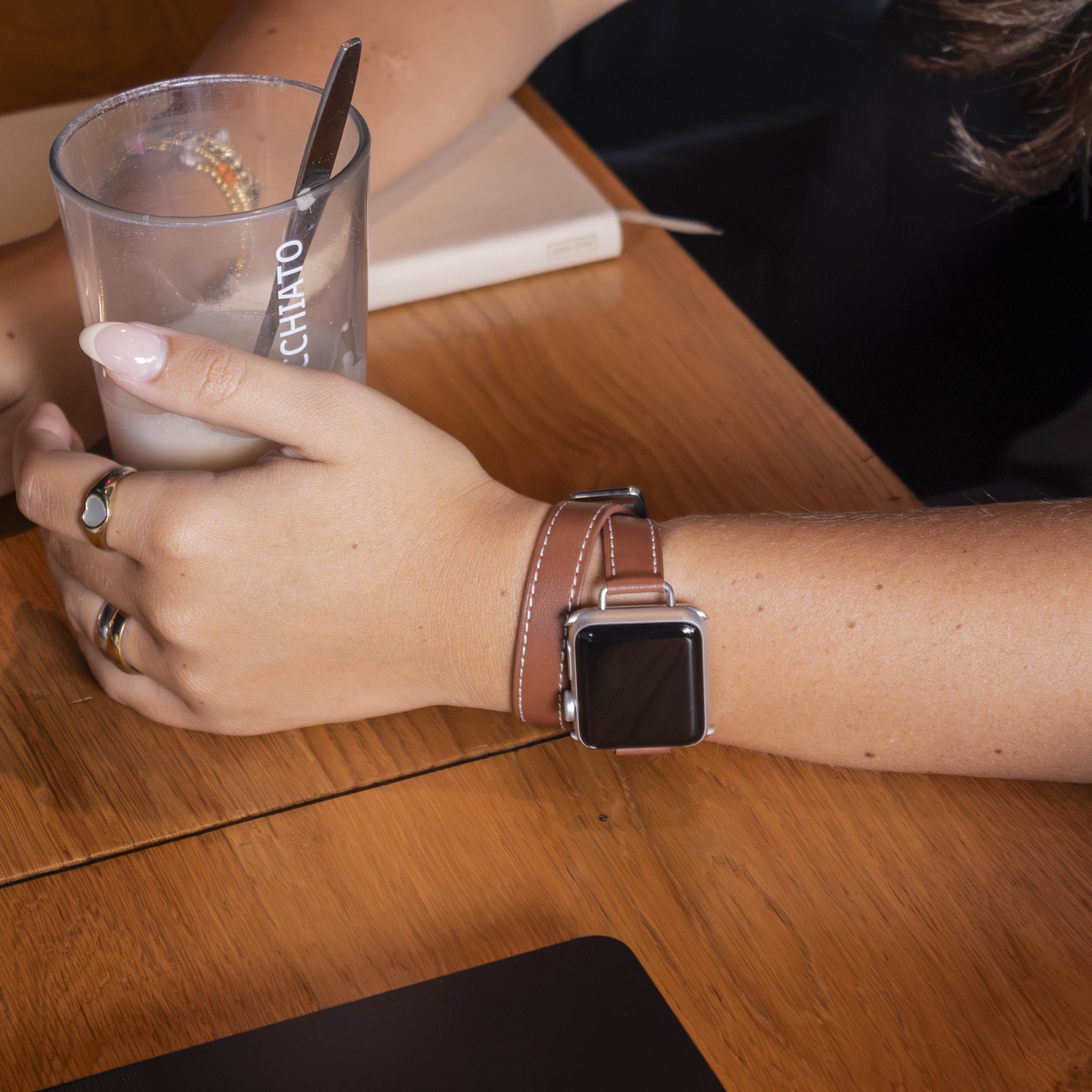 Apple Watch Leather Strap With Double Tour In Rich Brown