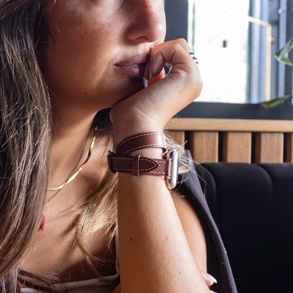 Apple Watch Leather Strap With Double Tour In Rich Brown