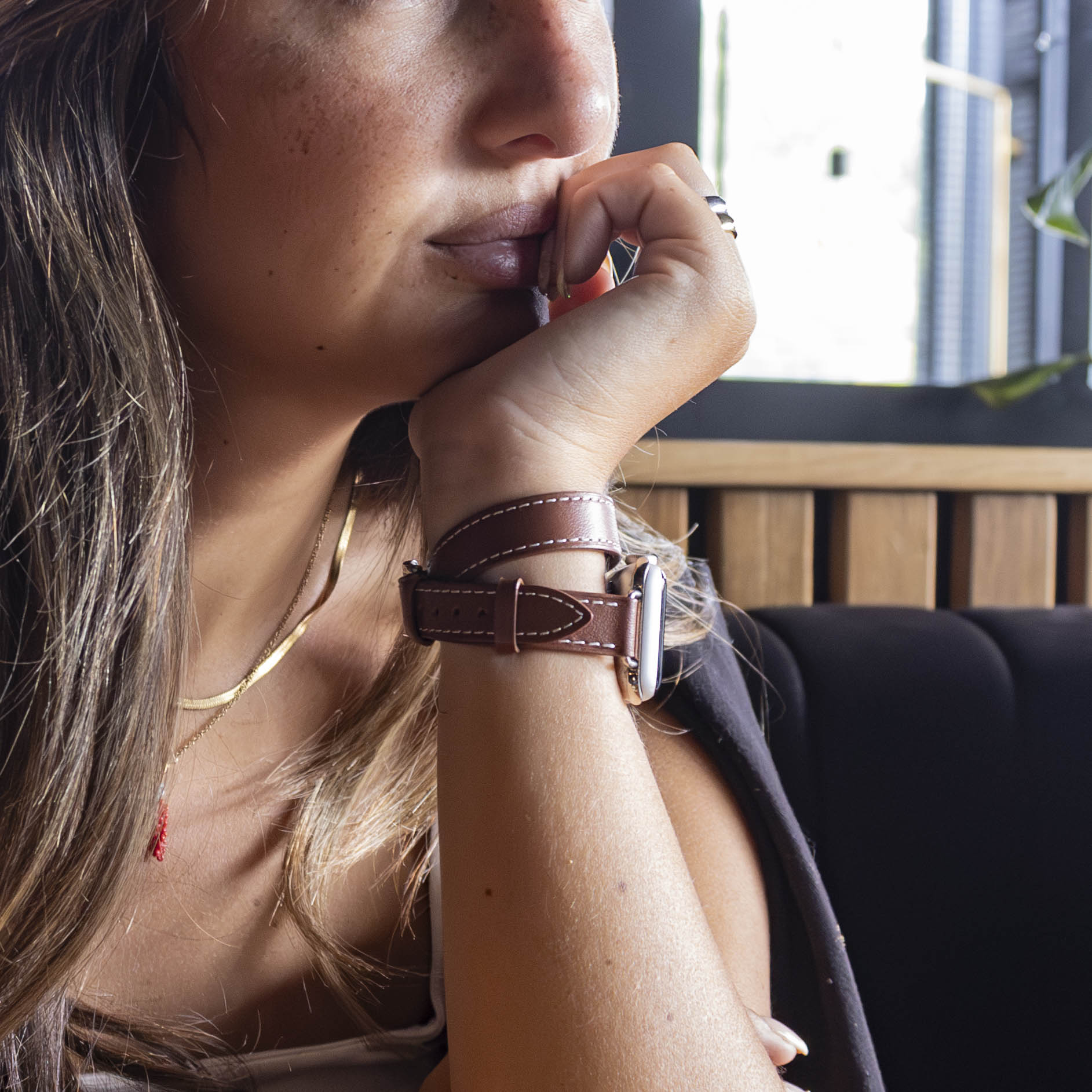 Apple Watch Leather Strap With Double Tour In Rich Brown