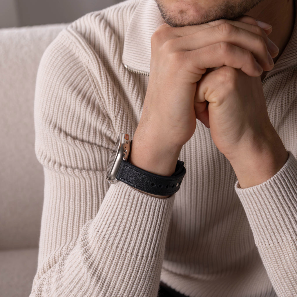 Apple Watch Black Leather Hybrid Replacement Band Strap