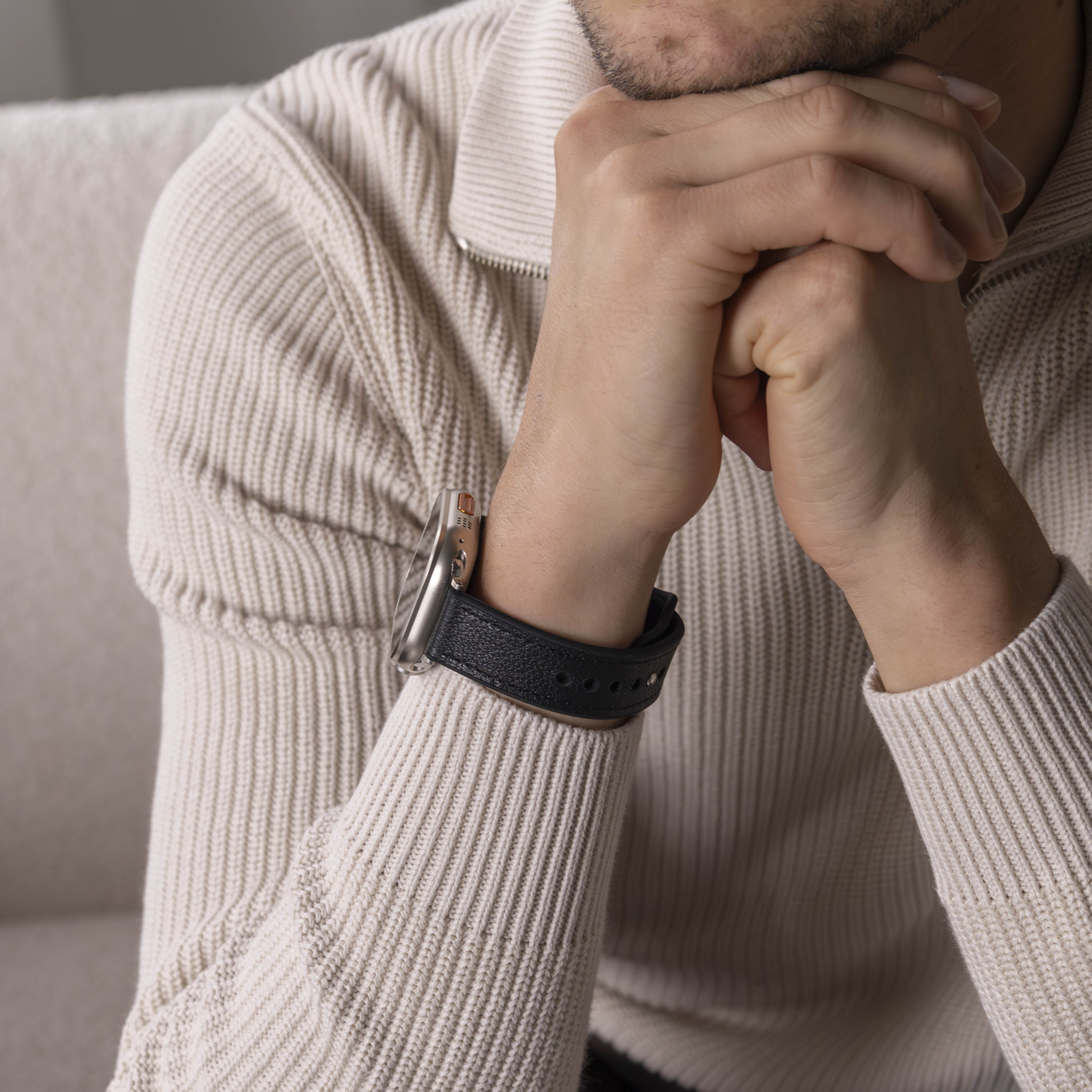 Apple Watch Black Leather Hybrid Replacement Band Strap