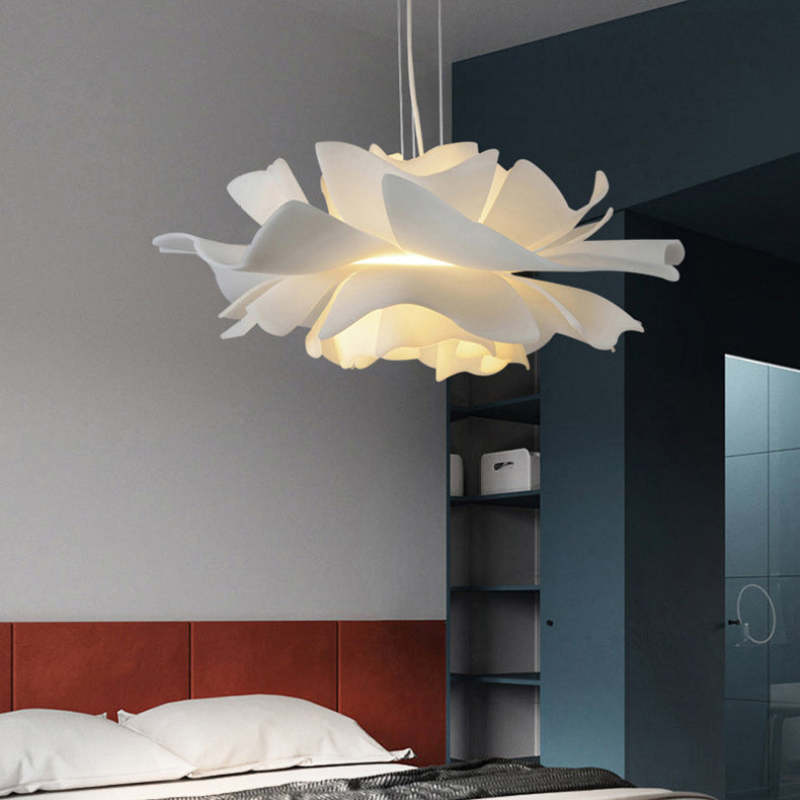 Liora Bloom Floral Pendant Light With White Metal Finish And Clear Acrylic