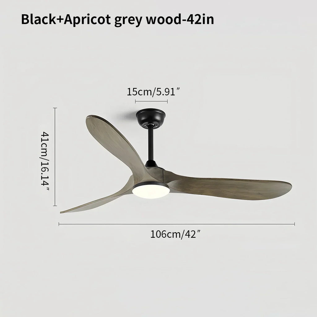 Three Solid Wood Blades Nordic Ceiling Fan With Light
