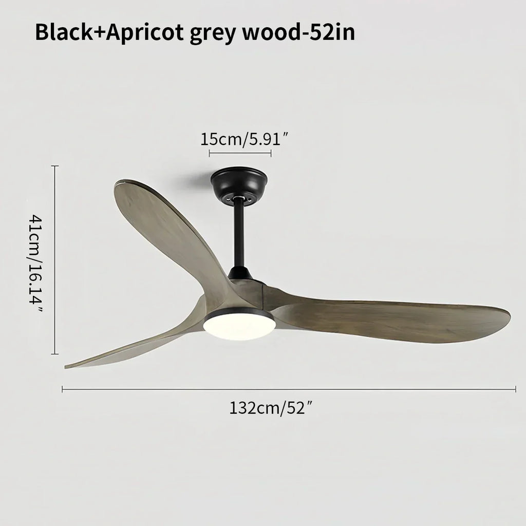 Three Solid Wood Blades Nordic Ceiling Fan With Light