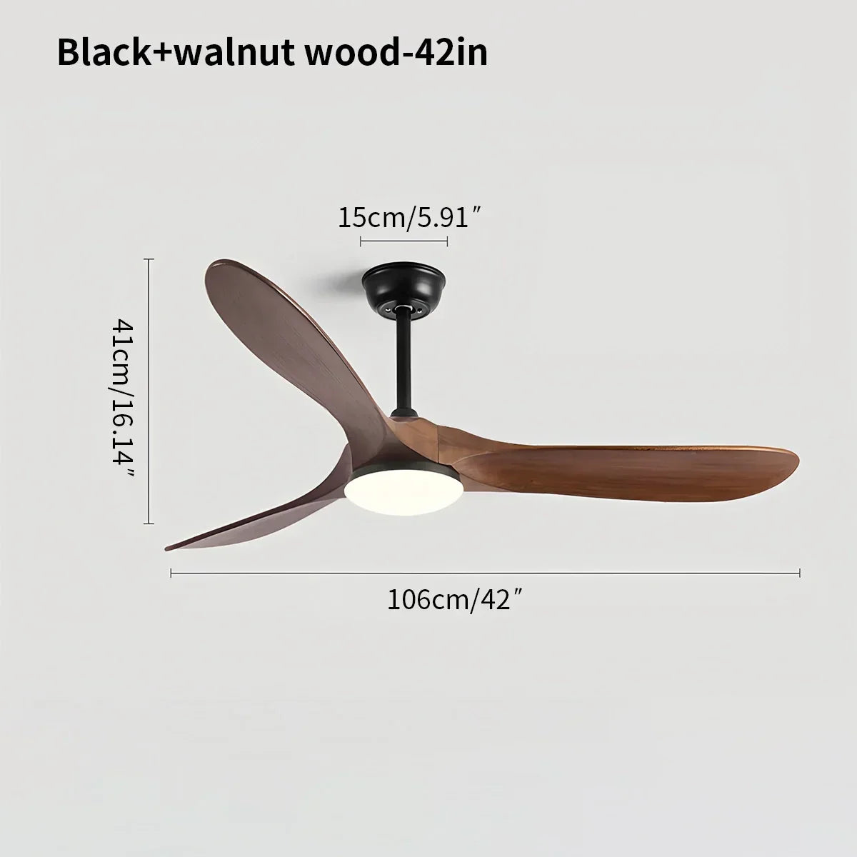 Three Solid Wood Blades Nordic Ceiling Fan With Light
