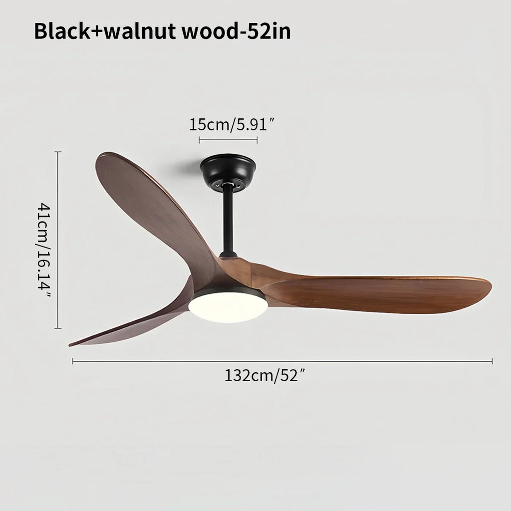 Three Solid Wood Blades Nordic Ceiling Fan With Light