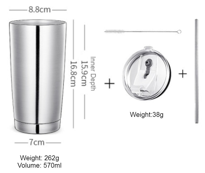 Travel Mug In Stainless Steel With Dual Layer Insulation And Reusable Straw