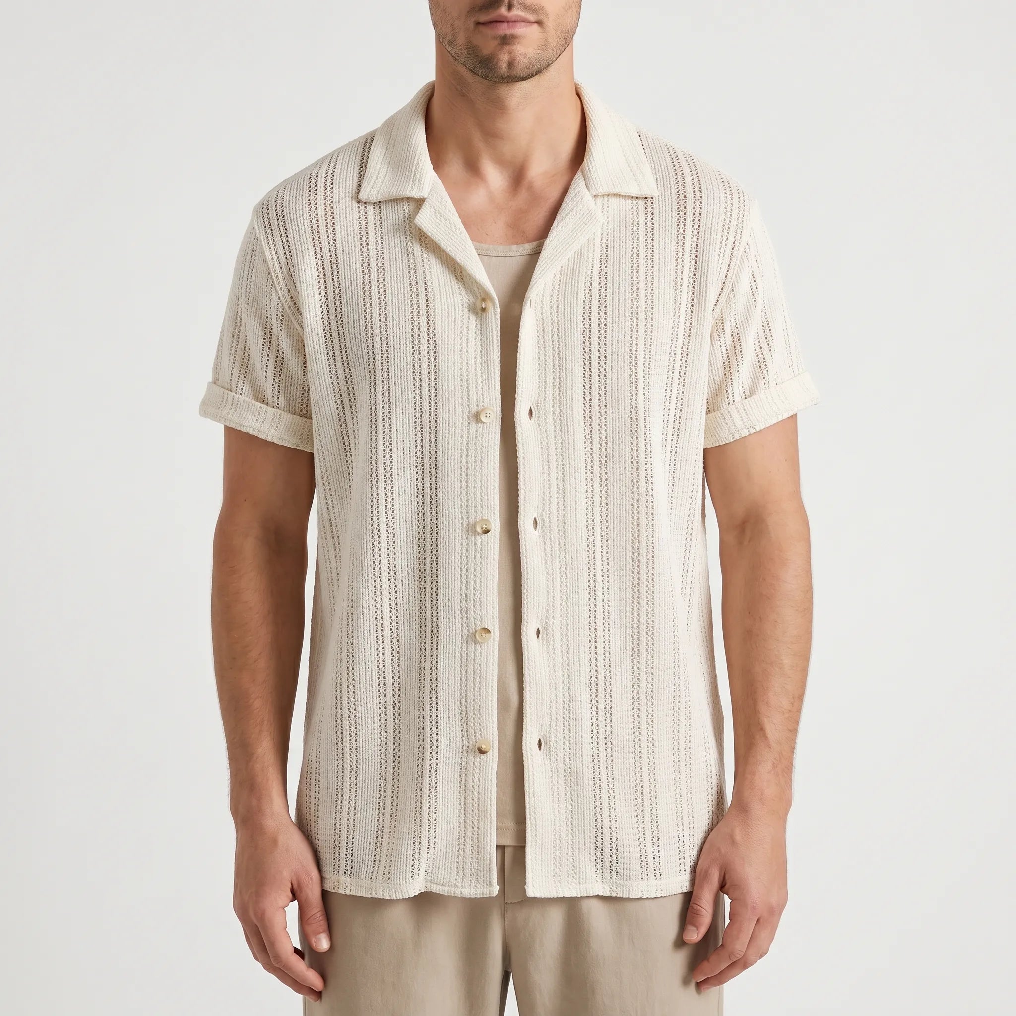 Textured Short Sleeve Shirt -  Summer Holidays - Ormexis