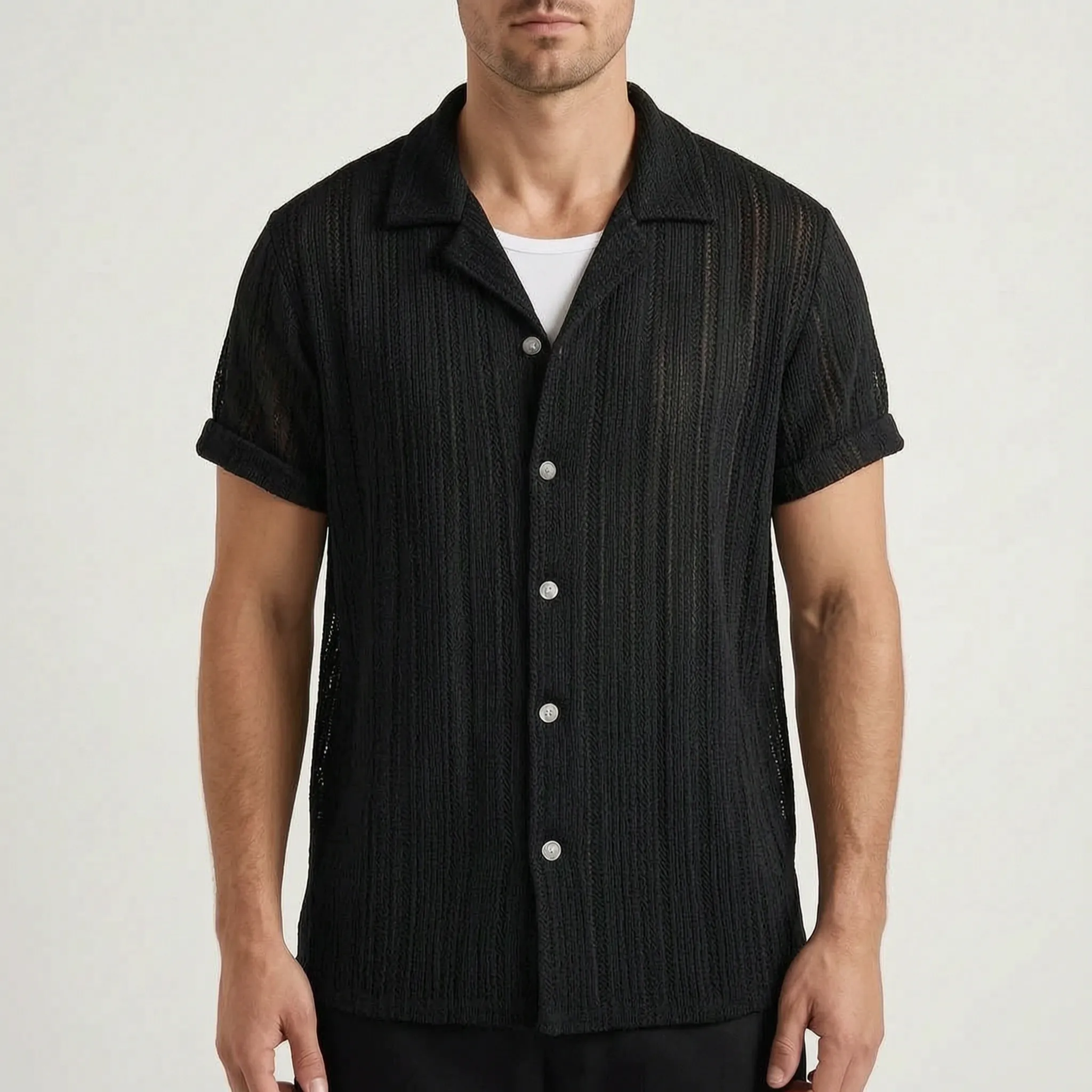 Textured Short Sleeve Shirt -  Summer Holidays - Ormexis