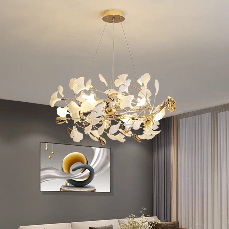 Aurelia Ginkgo Leaf Chandelier With Handcrafted Ceramic Petal Accents