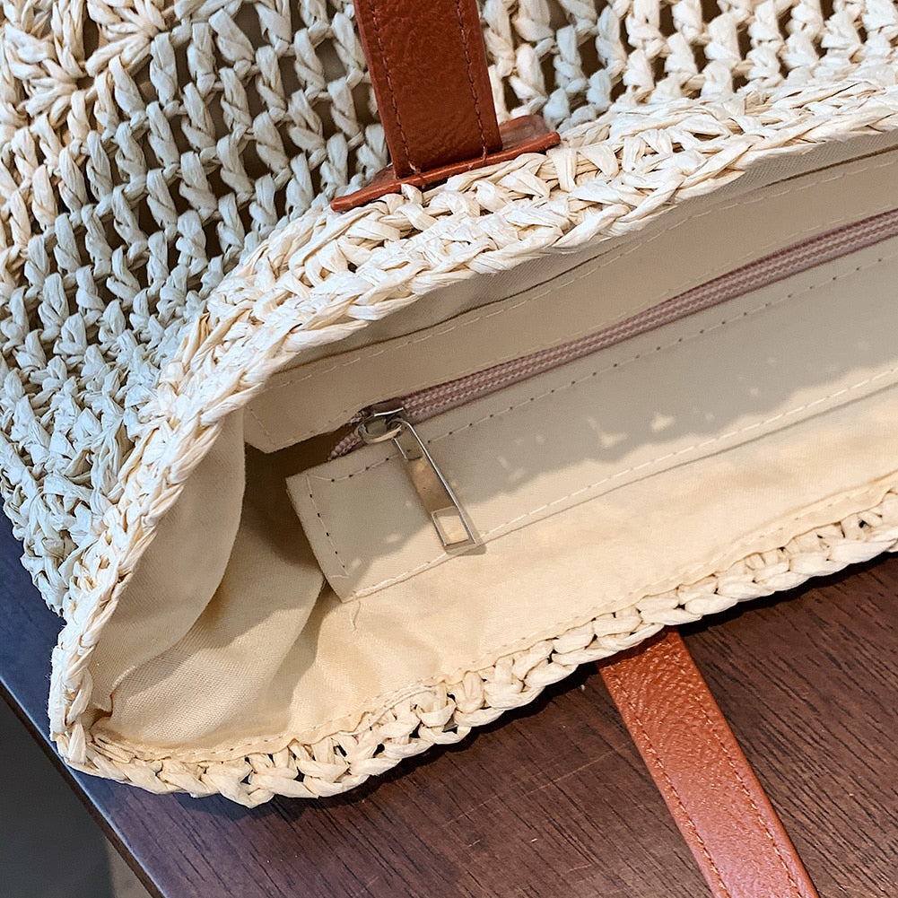 Leather Straps Elevate A Straw Tote For Everyday Use