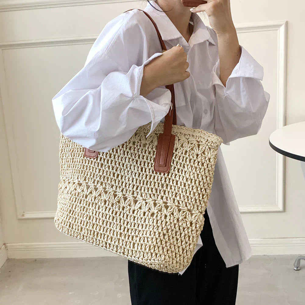 Leather Straps Elevate A Straw Tote For Everyday Use