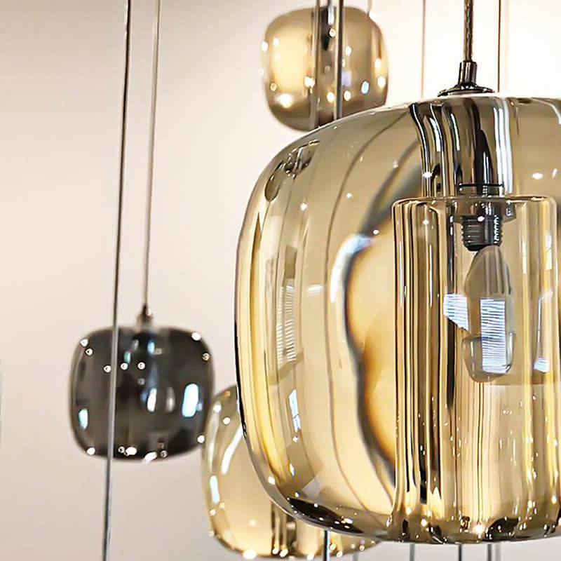 Multicolor Glass Pendant Light Fixture With Layered Lighting