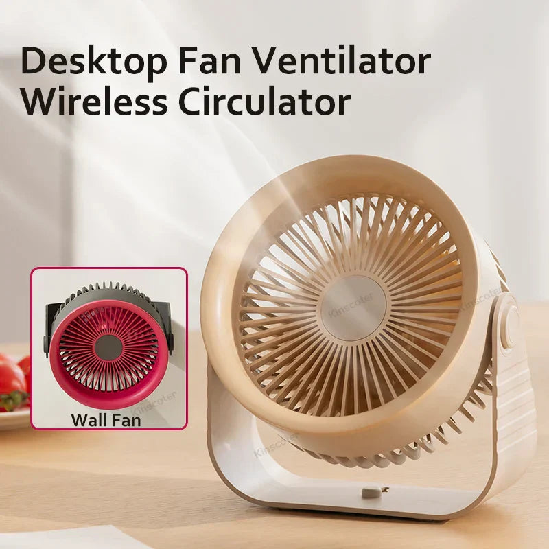 Portable Desk Fan With 3600 mAh Battery And Four Speed Settings For Home Or Travel