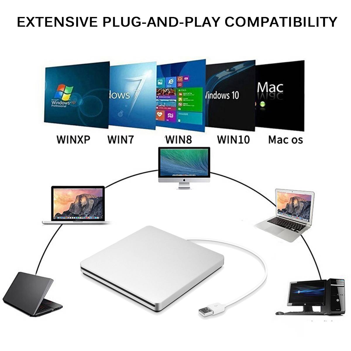 Lightweight USB CD DVD Drive Plug-And-Play For Laptops