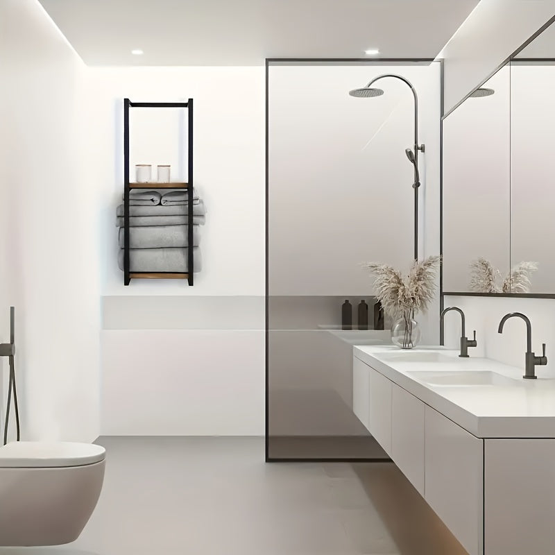 Modern Metal Towel Rack With Waterproof Shelf For Small Bathrooms