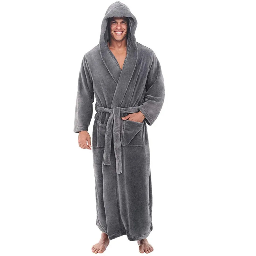 Men's Hooded Plush Bathrobe For Cozy Warmth And Comfort