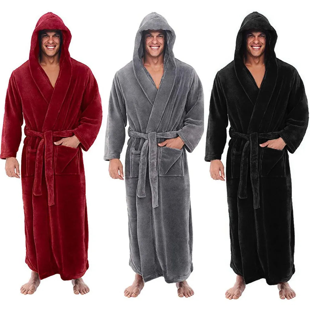 Men's Hooded Plush Bathrobe For Cozy Warmth And Comfort