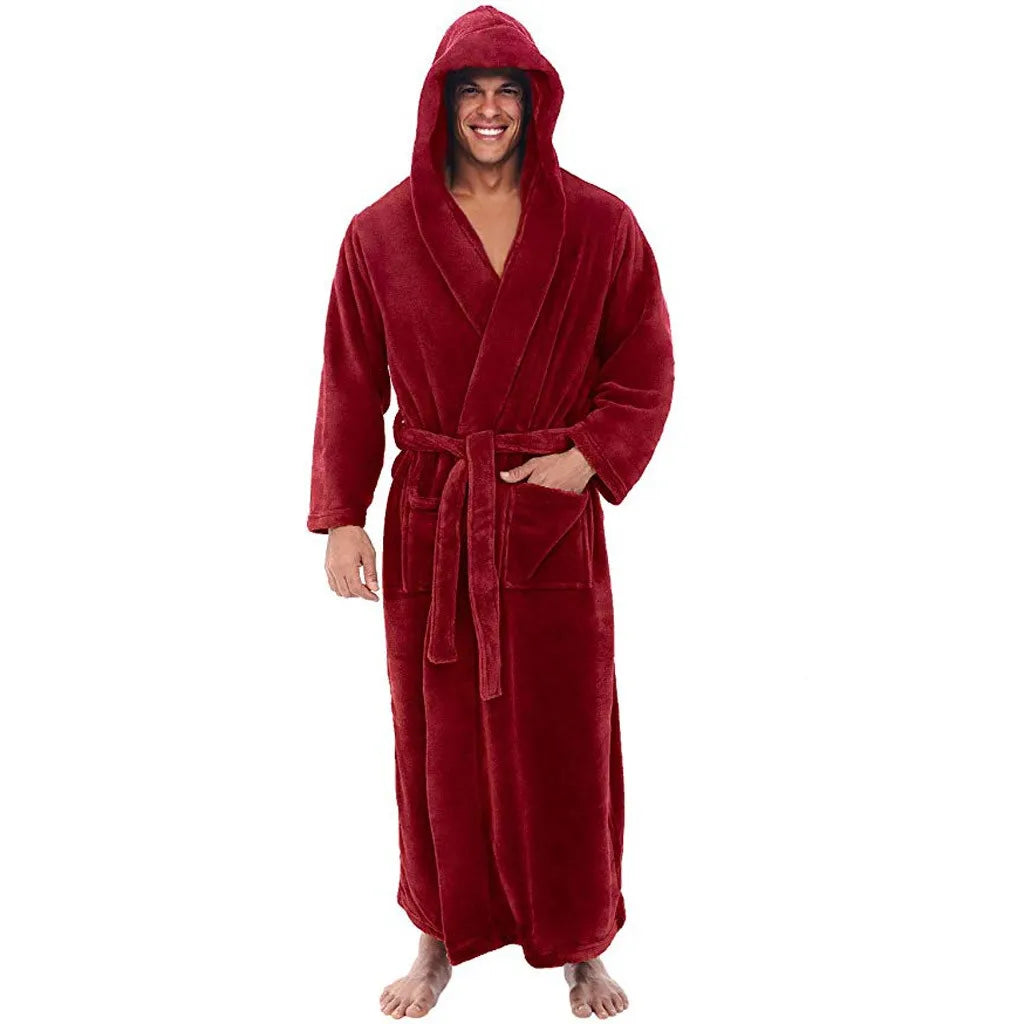 Men's Hooded Plush Bathrobe For Cozy Warmth And Comfort