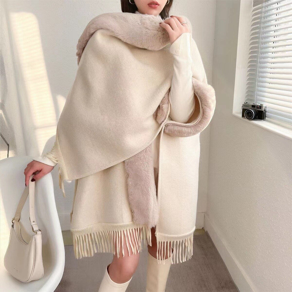 Wearable Silky-Lined Blanket Poncho For Cozy Comfort On Chilly Days