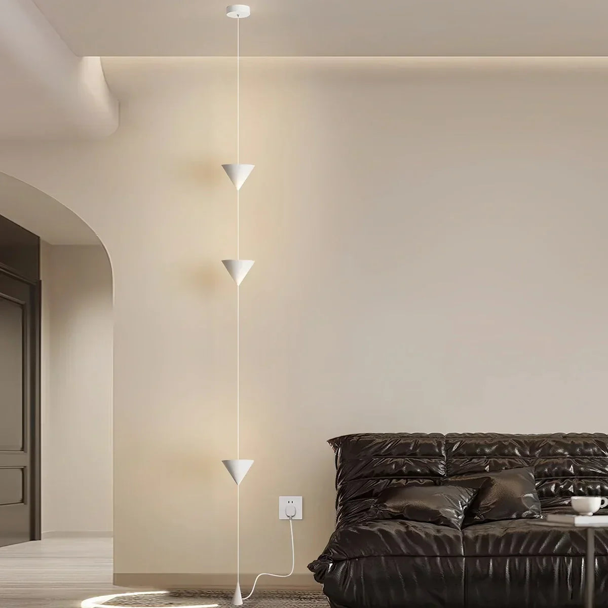Cone Shaped Pendant Floor Lamp With Ambient LED Lighting