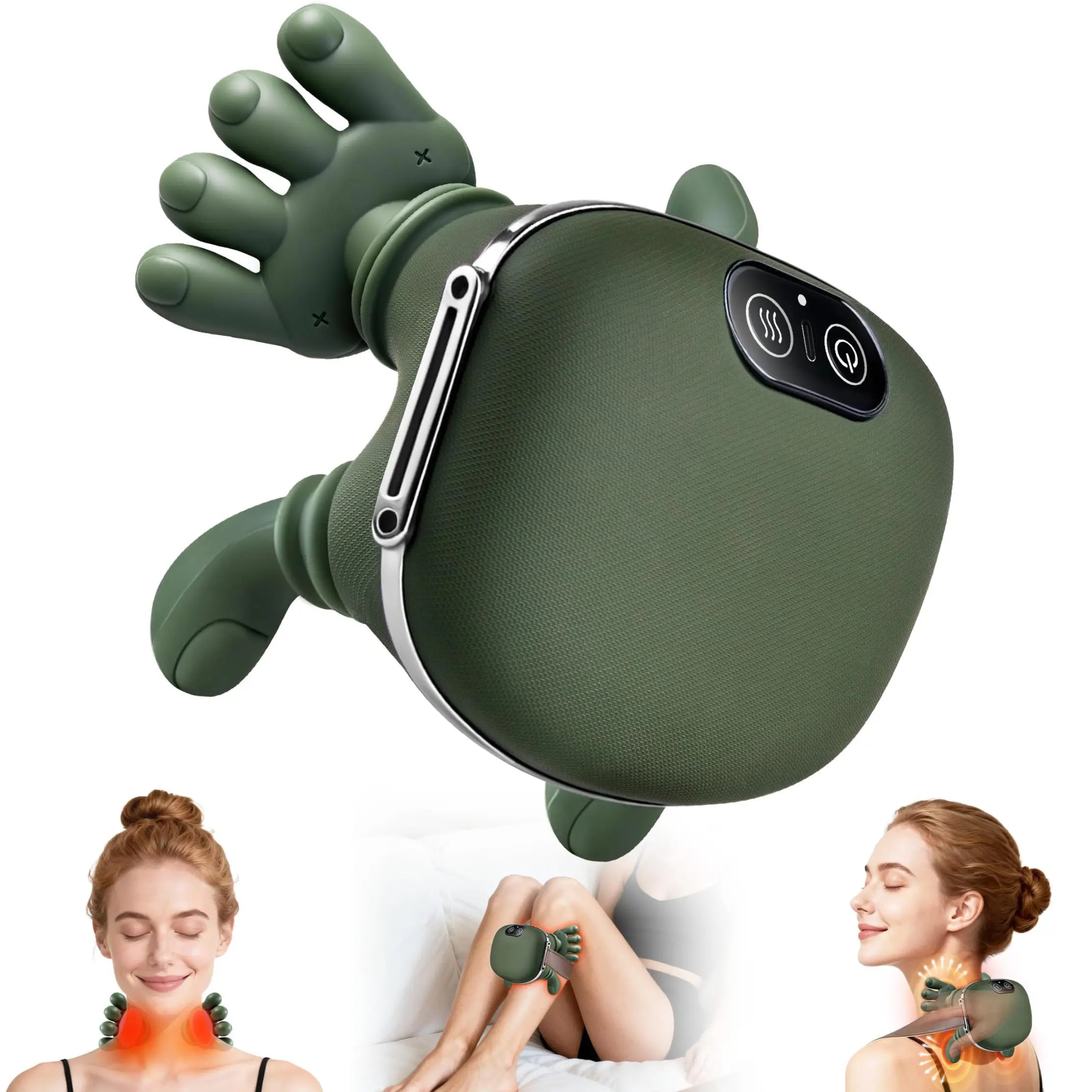 Neck Massager With Deep Kneading And Electric Heat, 3 Intensity Levels, Portable Pillow
