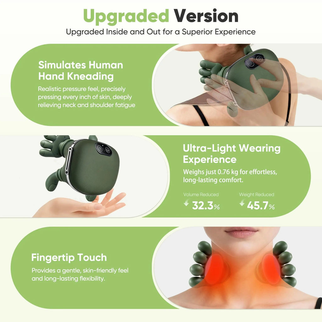 Neck Massager With Deep Kneading And Electric Heat, 3 Intensity Levels, Portable Pillow