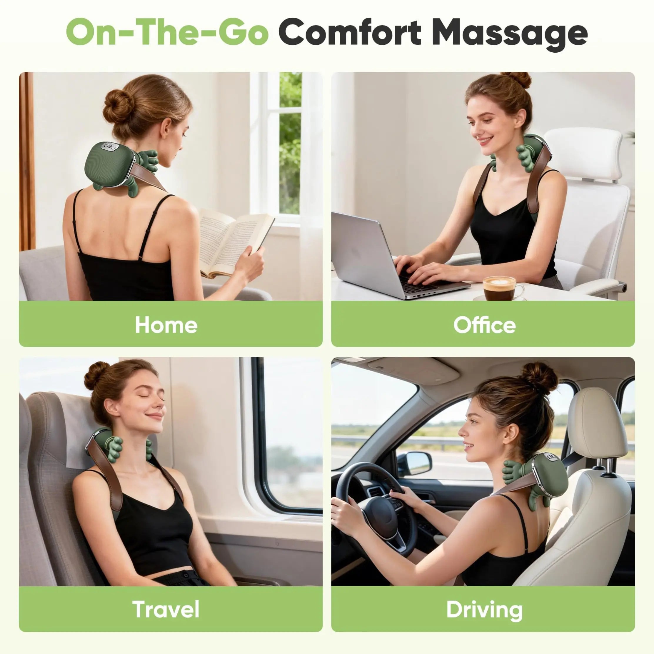 Neck Massager With Deep Kneading And Electric Heat, 3 Intensity Levels, Portable Pillow