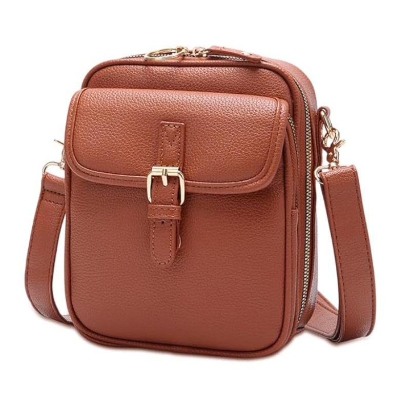 PU Leather Crossbody Bag With Dual Pockets And Zippers That Are Anti Theft