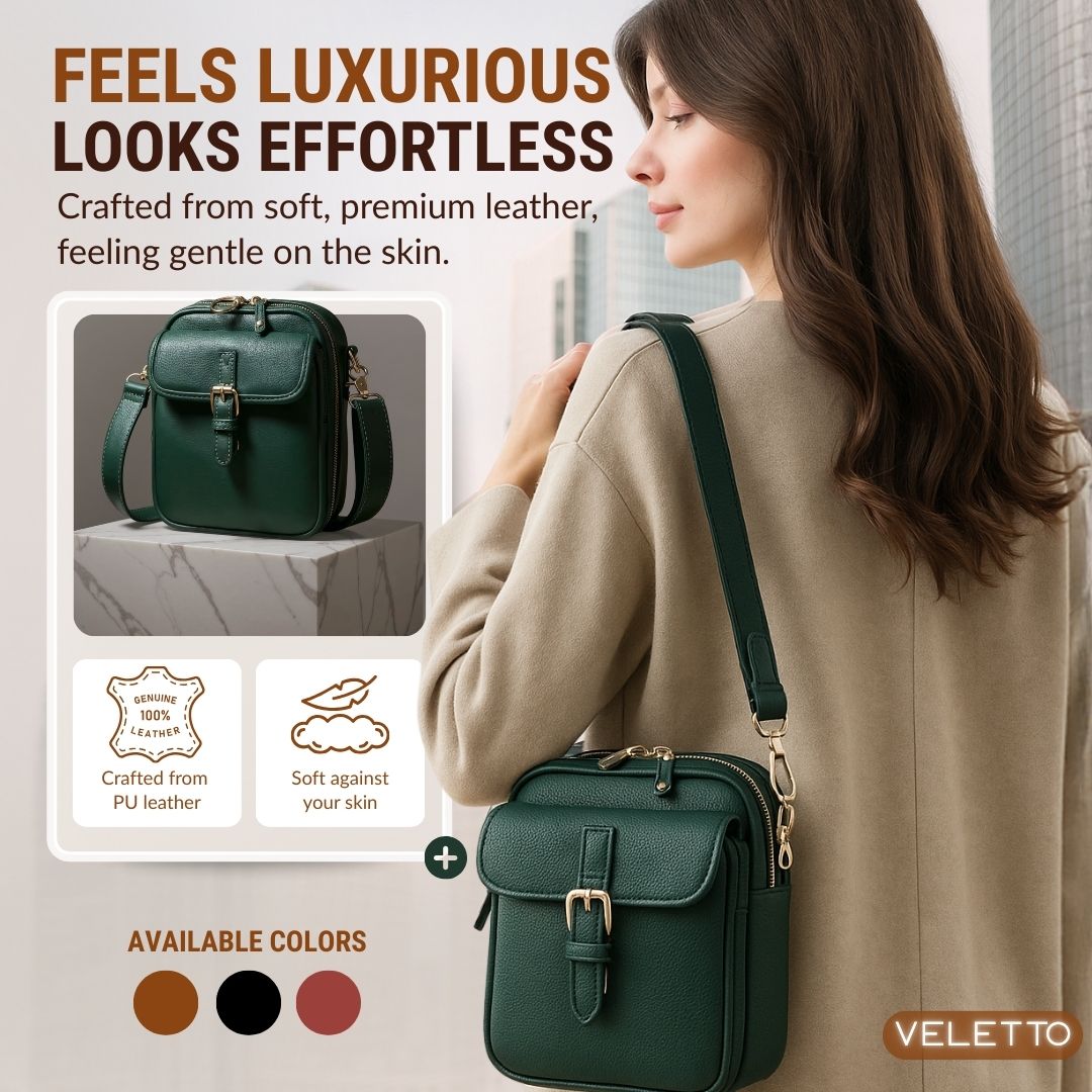 PU Leather Crossbody Bag With Dual Pockets And Zippers That Are Anti Theft