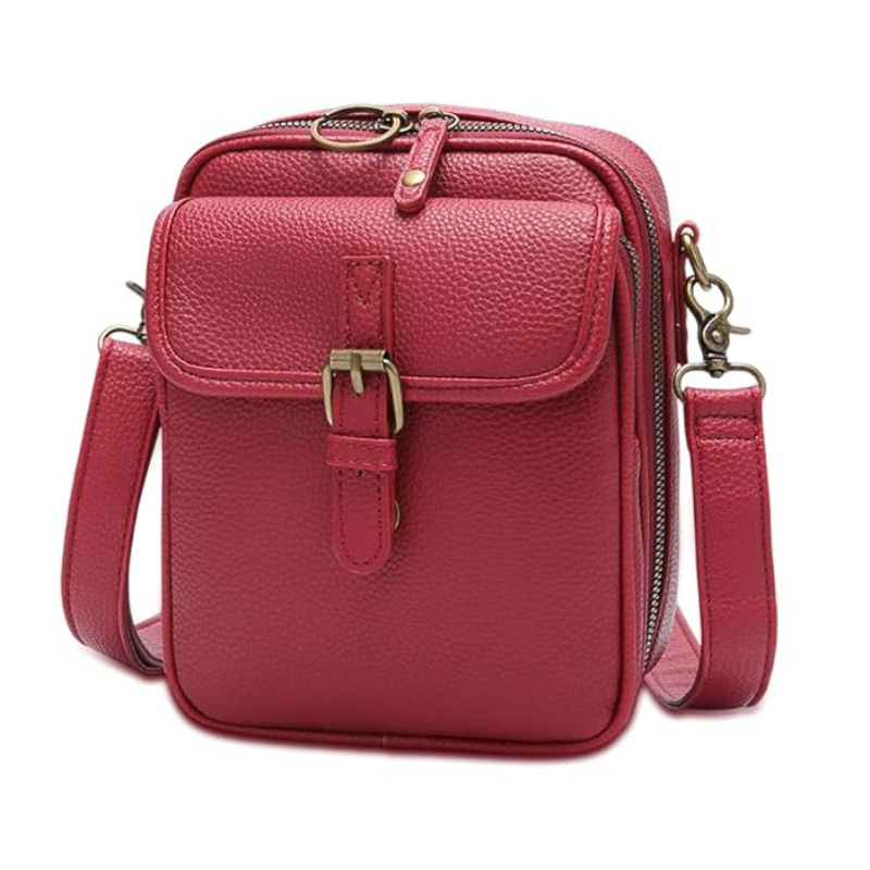 PU Leather Crossbody Bag With Dual Pockets And Zippers That Are Anti Theft