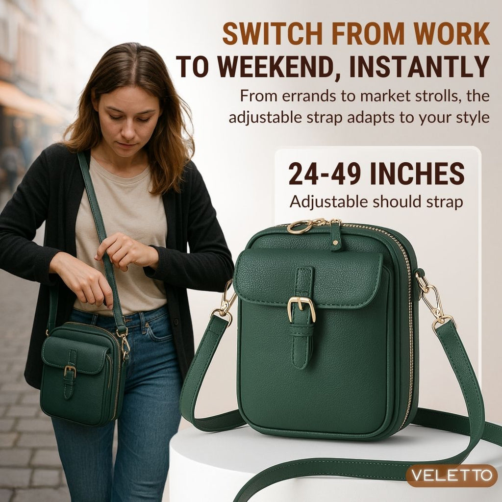 PU Leather Crossbody Bag With Dual Pockets And Zippers That Are Anti Theft