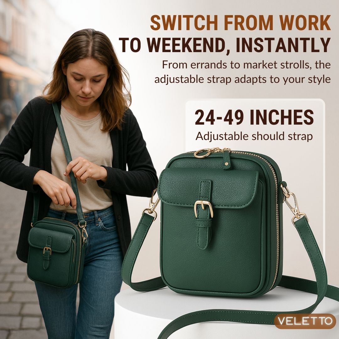 PU Leather Crossbody Bag With Dual Pockets And Zippers That Are Anti Theft