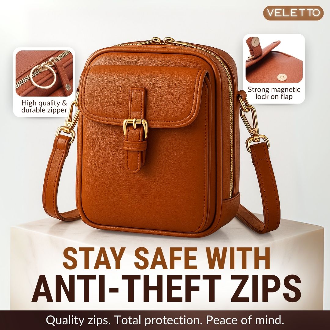 PU Leather Crossbody Bag With Dual Pockets And Zippers That Are Anti Theft