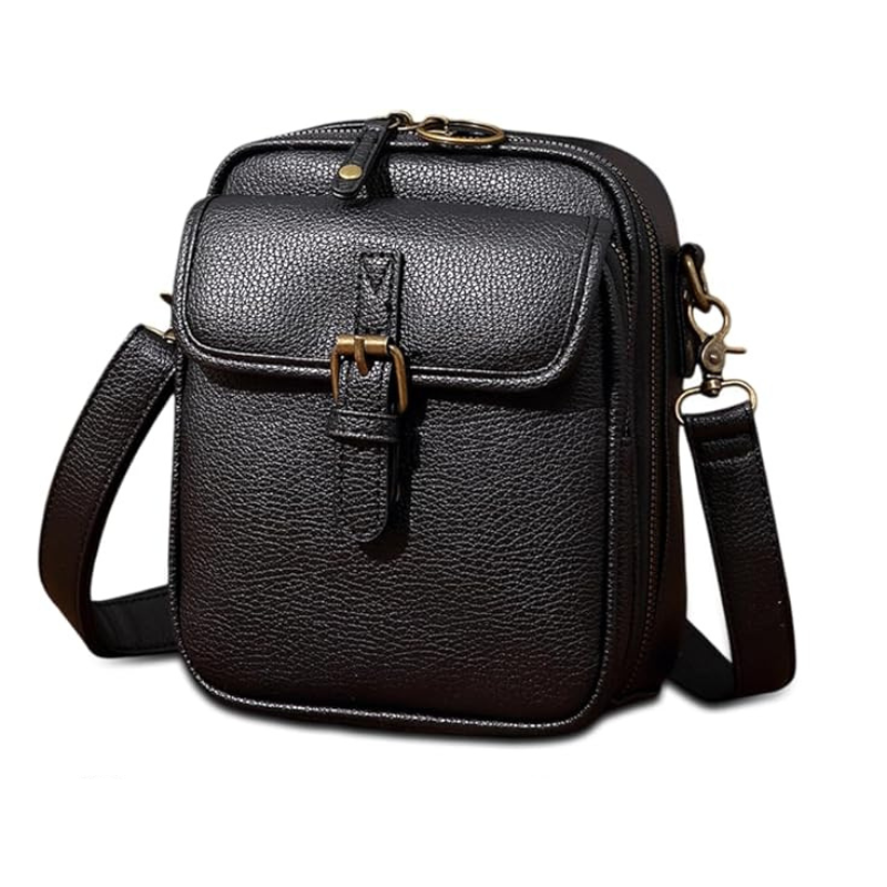 PU Leather Crossbody Bag With Dual Pockets And Zippers That Are Anti Theft