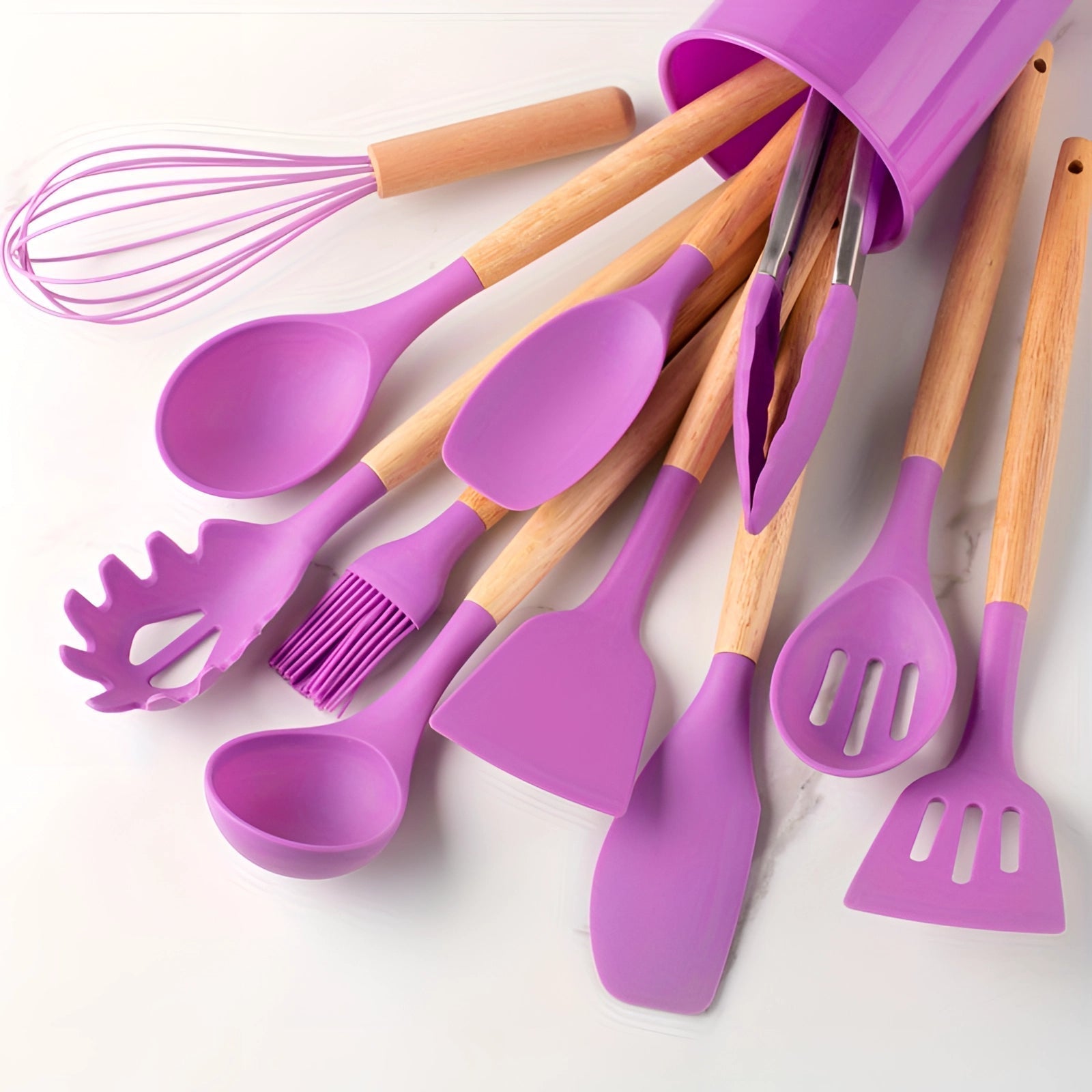Eco-Friendly 12-Piece Silicone Utensils With Bamboo Handles