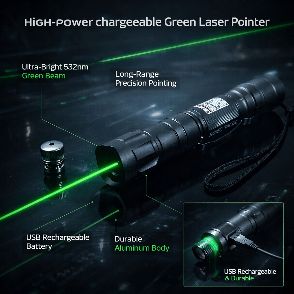 Eco-Friendly USB Rechargeable Green Laser Pointer 532nm For Presentations And Stargazing