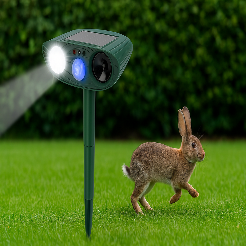 EcoGuard Solar Ultrasonic Rabbit Repeller With Flashing Lights For Gardens