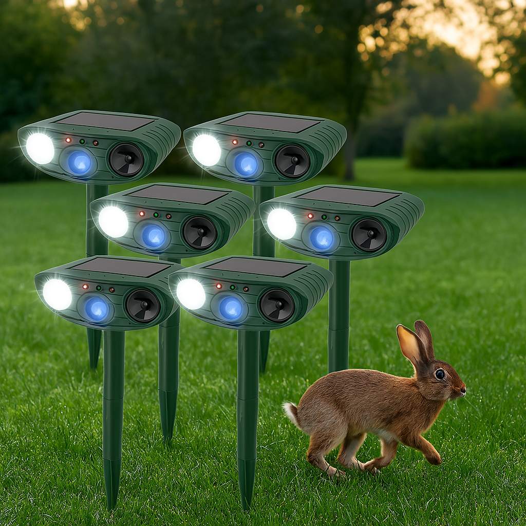 EcoGuard Solar Ultrasonic Rabbit Repeller With Flashing Lights For Gardens