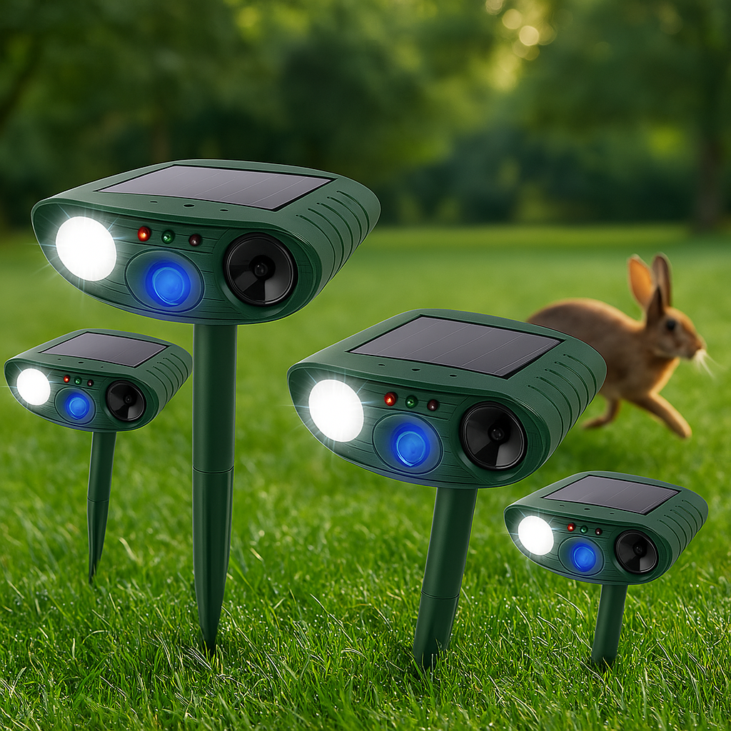 EcoGuard Solar Ultrasonic Rabbit Repeller With Flashing Lights For Gardens
