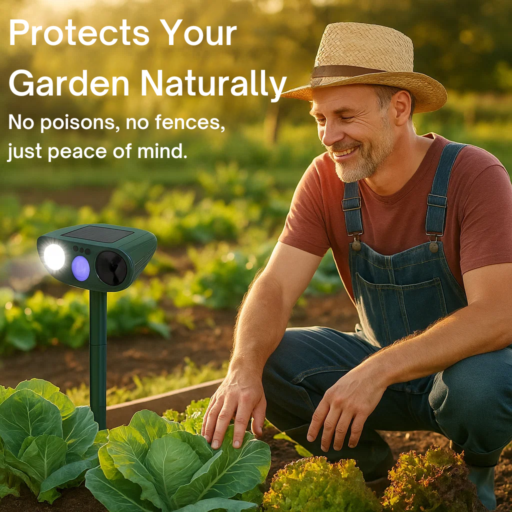 EcoGuard Solar Ultrasonic Rabbit Repeller With Flashing Lights For Gardens