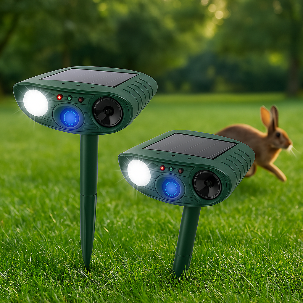 EcoGuard Solar Ultrasonic Rabbit Repeller With Flashing Lights For Gardens